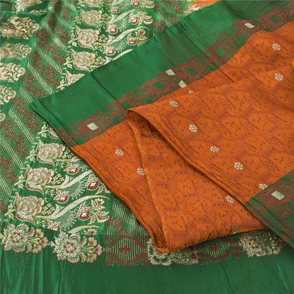 Sanskriti Vintage Sarees Pure Satin Silk Brocade/Banarasi Woven Sari 5yd Fabric