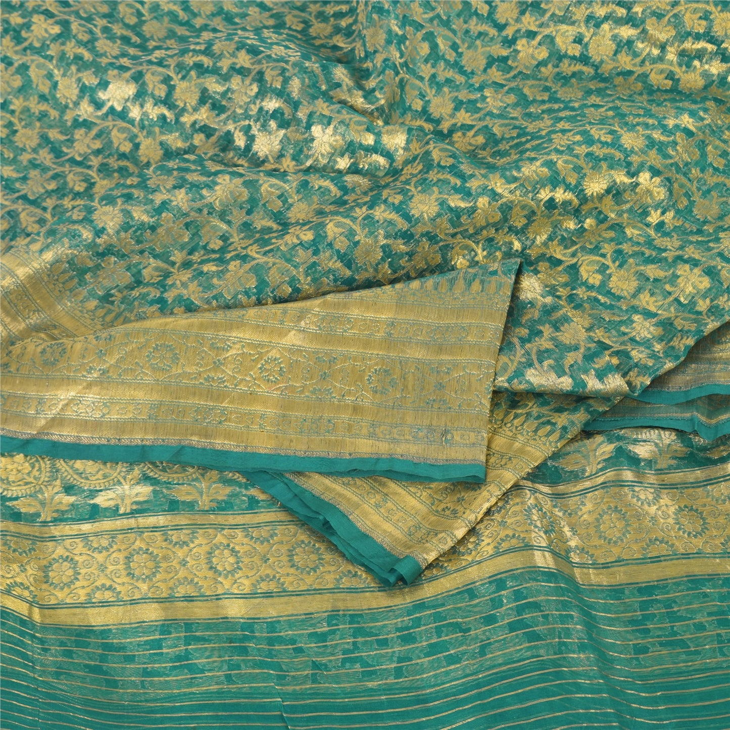 Sanskriti Vintage Indian Sarees Pure Silk Brocade/Banarasi Woven Sari 5yd Fabric