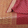 Sanskriti Vintage Red Sarees Pure Satin Silk Brocade Hand Beaded Sari 5yd Fabric