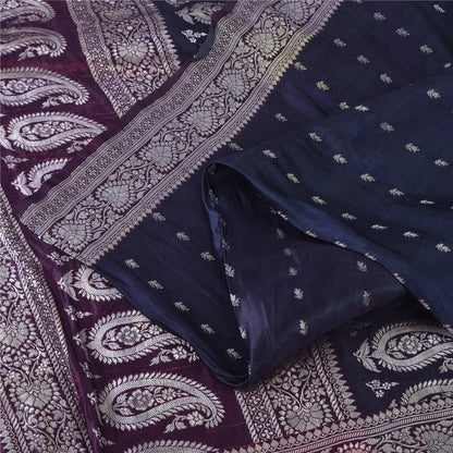 Sanskriti Vintage Purple Sarees Pure Satin Silk Brocade Woven Sari Craft Fabric