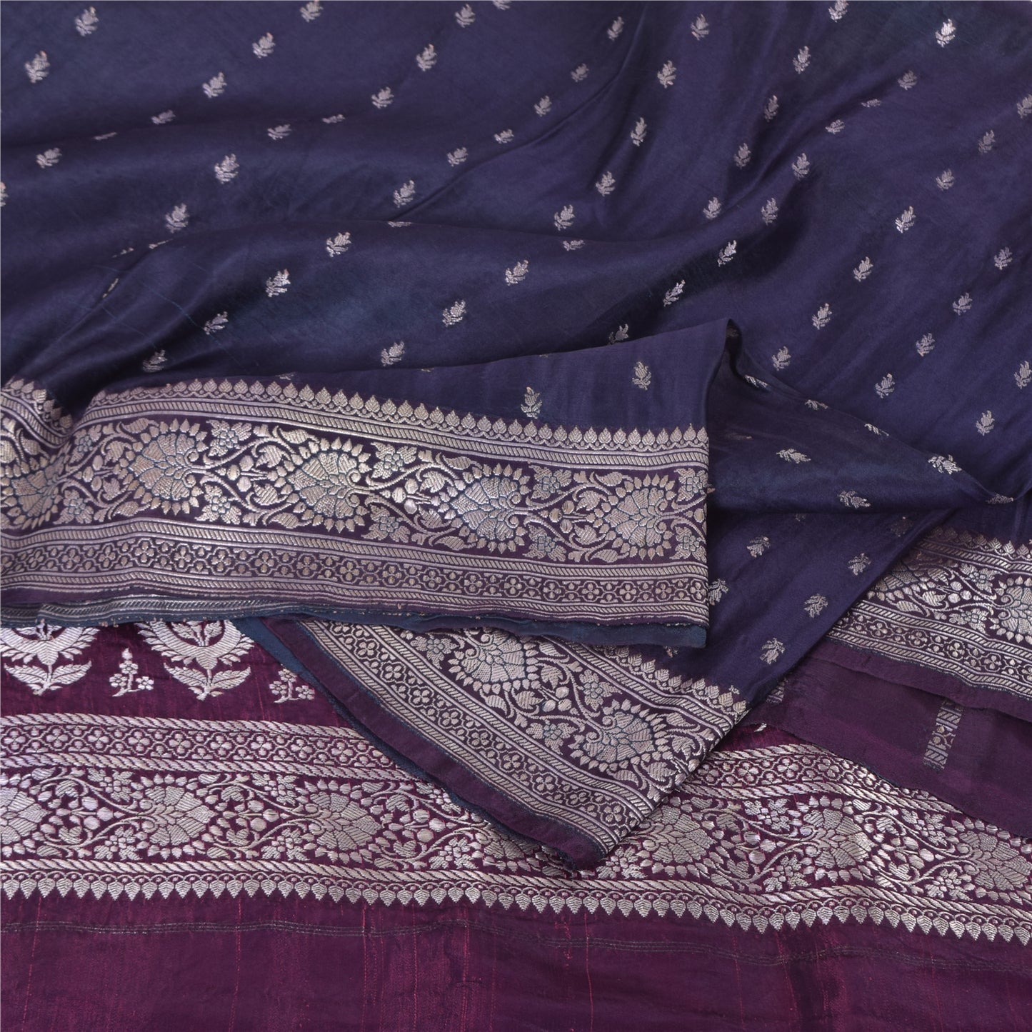 Sanskriti Vintage Purple Sarees Pure Satin Silk Brocade Woven Sari Craft Fabric