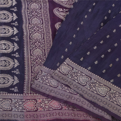 Sanskriti Vintage Purple Sarees Pure Satin Silk Brocade Woven Sari Craft Fabric