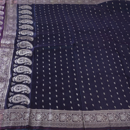 Sanskriti Vintage Purple Sarees Pure Satin Silk Brocade Woven Sari Craft Fabric