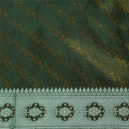 Sanskriti Vintage Dark Green Sarees Pure Satin Silk Banarasi Woven Sari Fabric