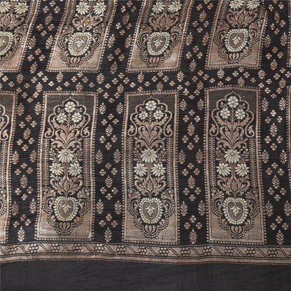 Sanskriti Vintage Black Sarees Pure Silk Brocade/Banarasi Woven Sari 5yd Fabric