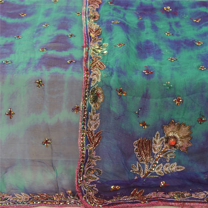 Sanskriti Vintage Dupatta Long Stole Pure Chiffon Silk Hand Beaded Tie- Dye Veil