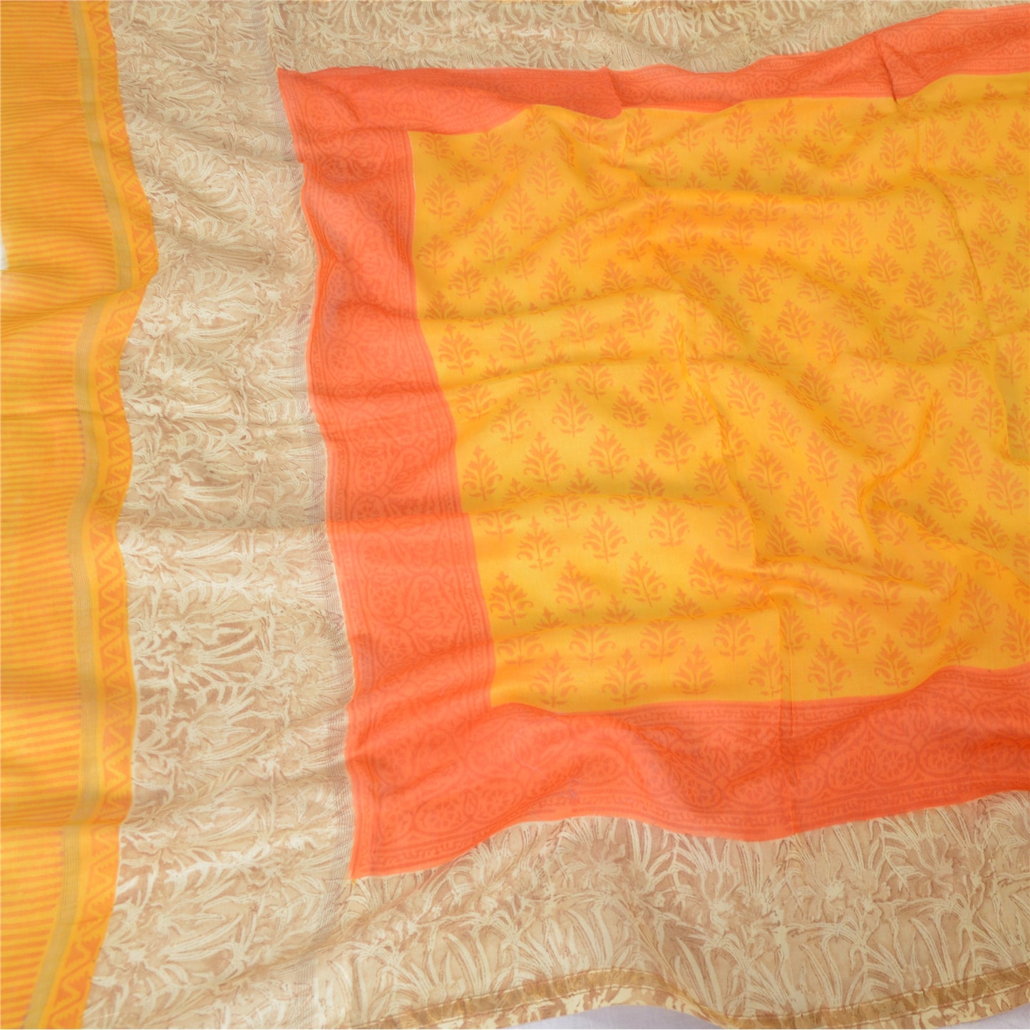 Sanskriti Vintage Dupatta Long Stole Pure Cotton Saffron Block Printed Hijab