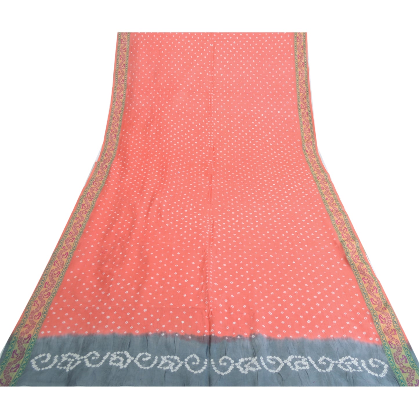 Sanskriti Vintage Red Dupatta Long Stole Pure Silk Veil Bandhani Woven Scarves