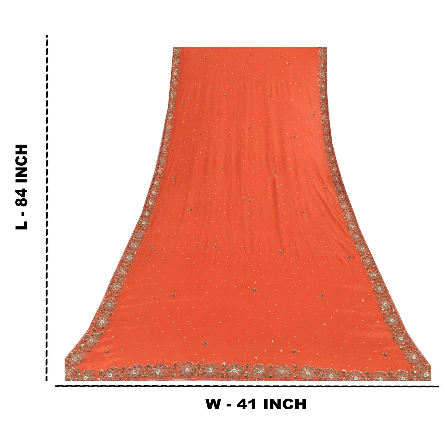 Sanskriti Vintage Orange Long Dupatta Stole Pure Chiffon Silk Hand Beaded Hijab