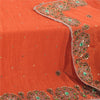 Sanskriti Vintage Orange Long Dupatta Stole Pure Chiffon Silk Hand Beaded Hijab