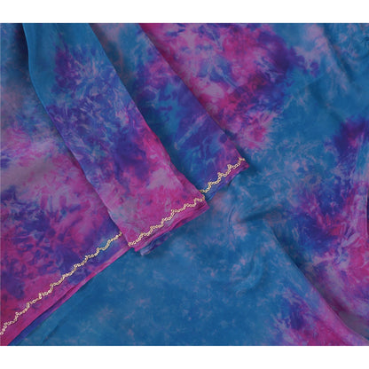 Sanskriti Vintage Blue/Pink Dupatta Long Stole Pure Crepe Silk Handmade Tie-Dye