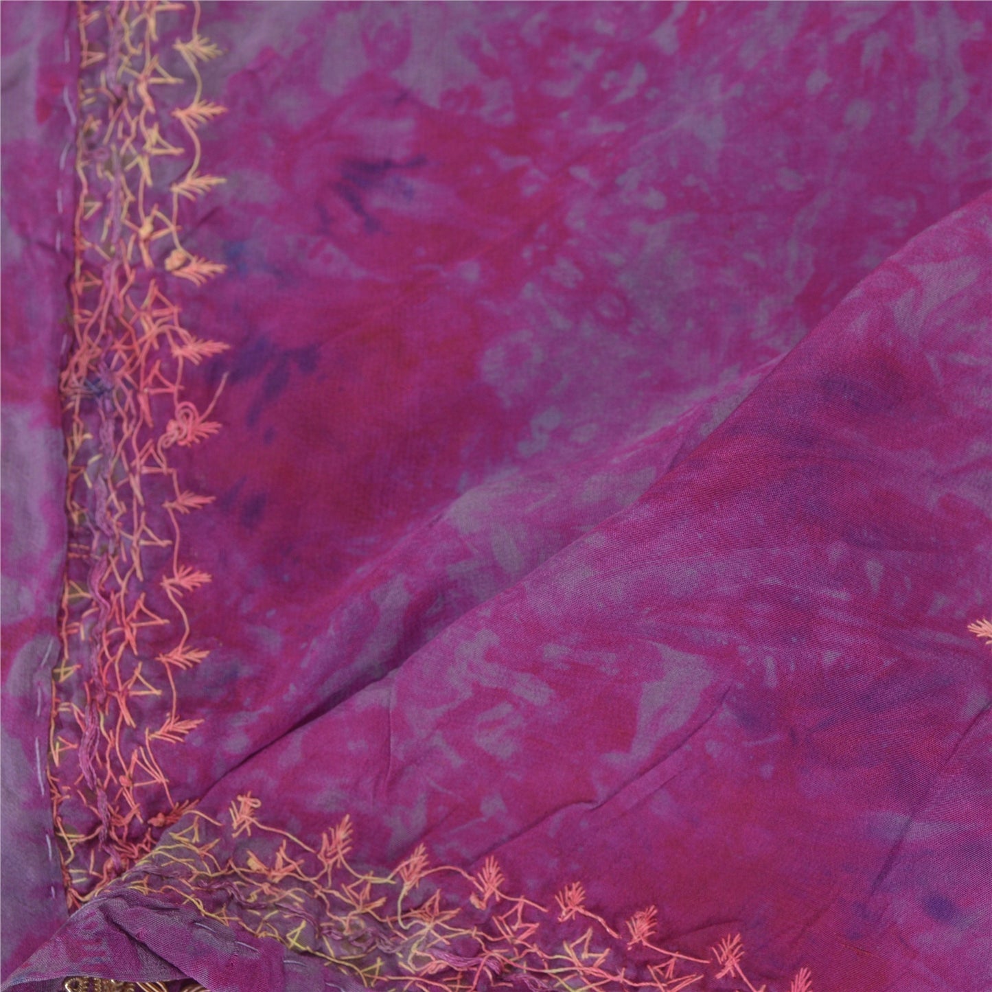 Sanskriti Vintage Blue/Pink Dupatta Long Stole Pure Crepe Silk Handmade Tie-Dye