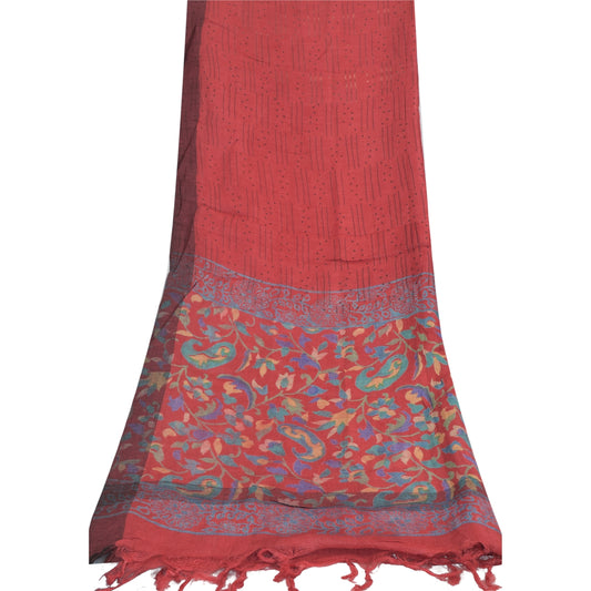 Sanskriti Vintage Red Long Dupatta Stole Pure Woolen Printed Premium Wrap Hijab