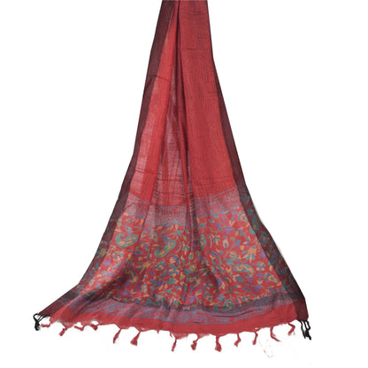 Sanskriti Vintage Red Long Dupatta Stole Pure Woolen Printed Premium Wrap Hijab