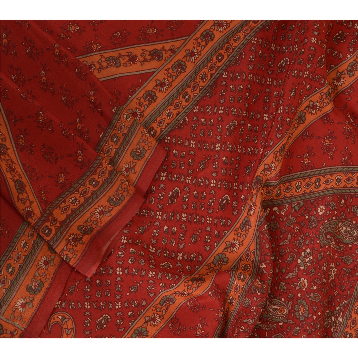 Sanskriti Vintage Dark Red Long Dupatta/Stole Pure Crepe Silk Printed Hijab