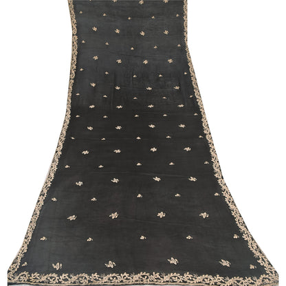 Sanskriti Vintage Long Black Dupatta/Stole Pure Georgette Hand Embroidered Veil