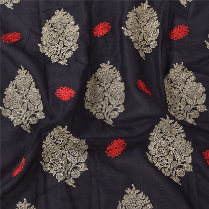 Sanskriti Vintage Black Long Dupatta Stole Pure Cotton Embroidered Wrap Scarves