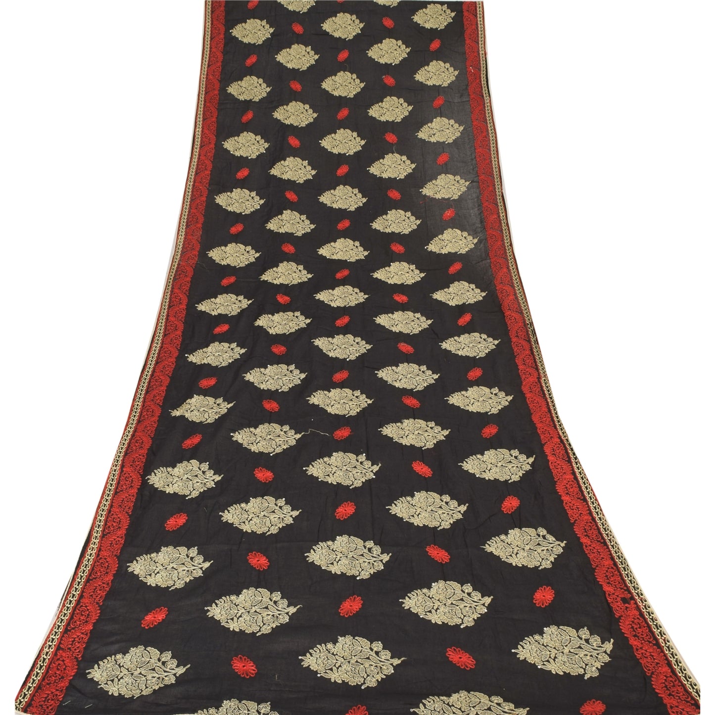 Sanskriti Vintage Black Long Dupatta Stole Pure Cotton Embroidered Wrap Scarves