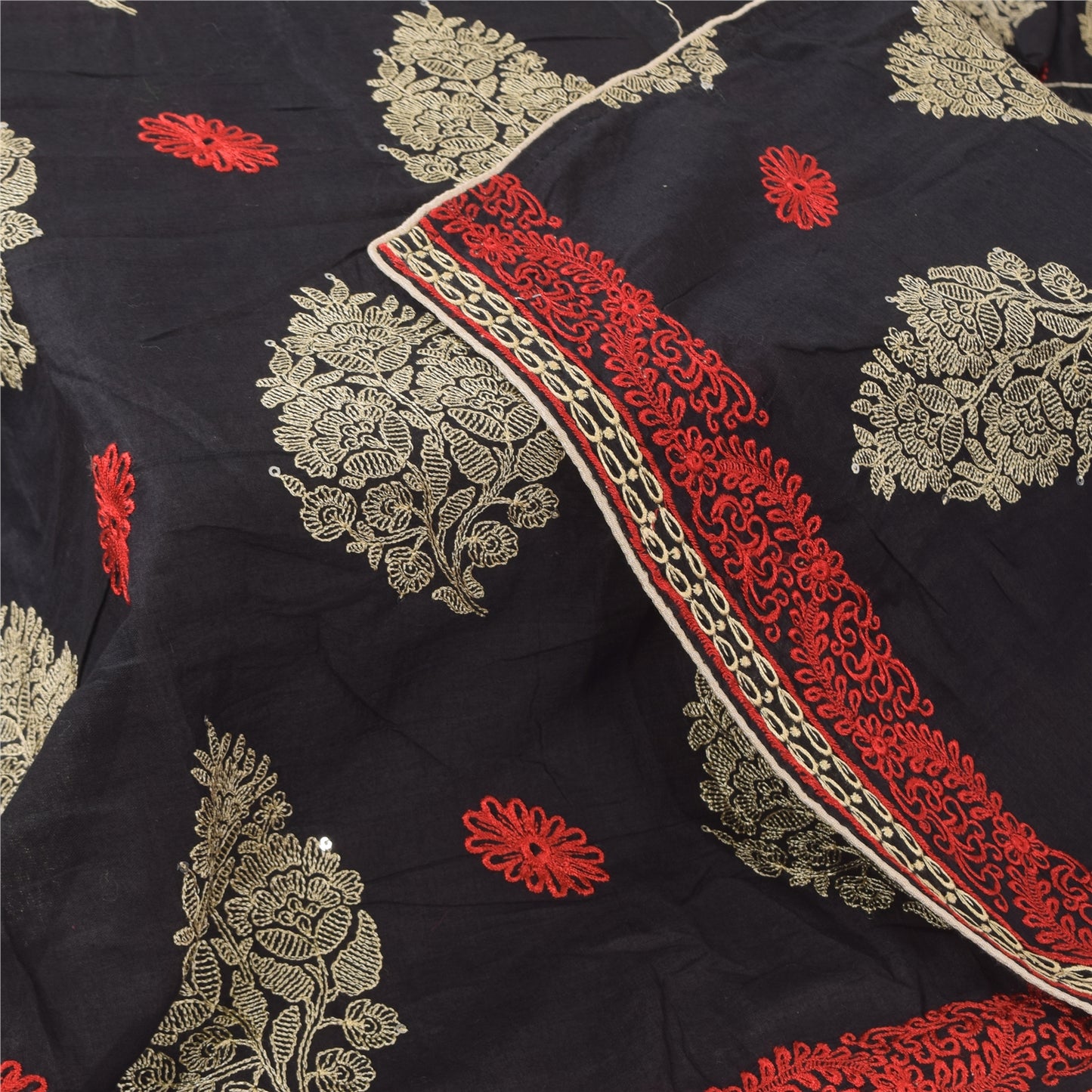 Sanskriti Vintage Black Long Dupatta Stole Pure Cotton Embroidered Wrap Scarves