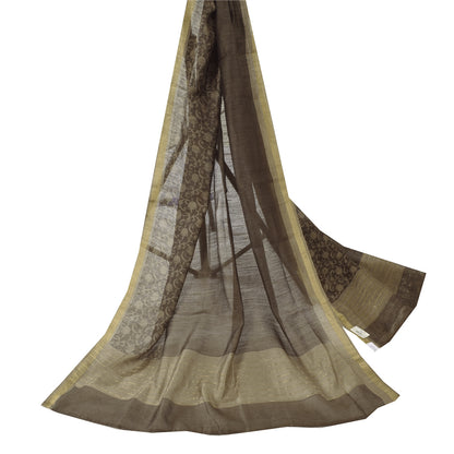 Sanskriti Vintage Gray Long Dupatta Stole Pure  Silk Printed Woven Wrap Scarves