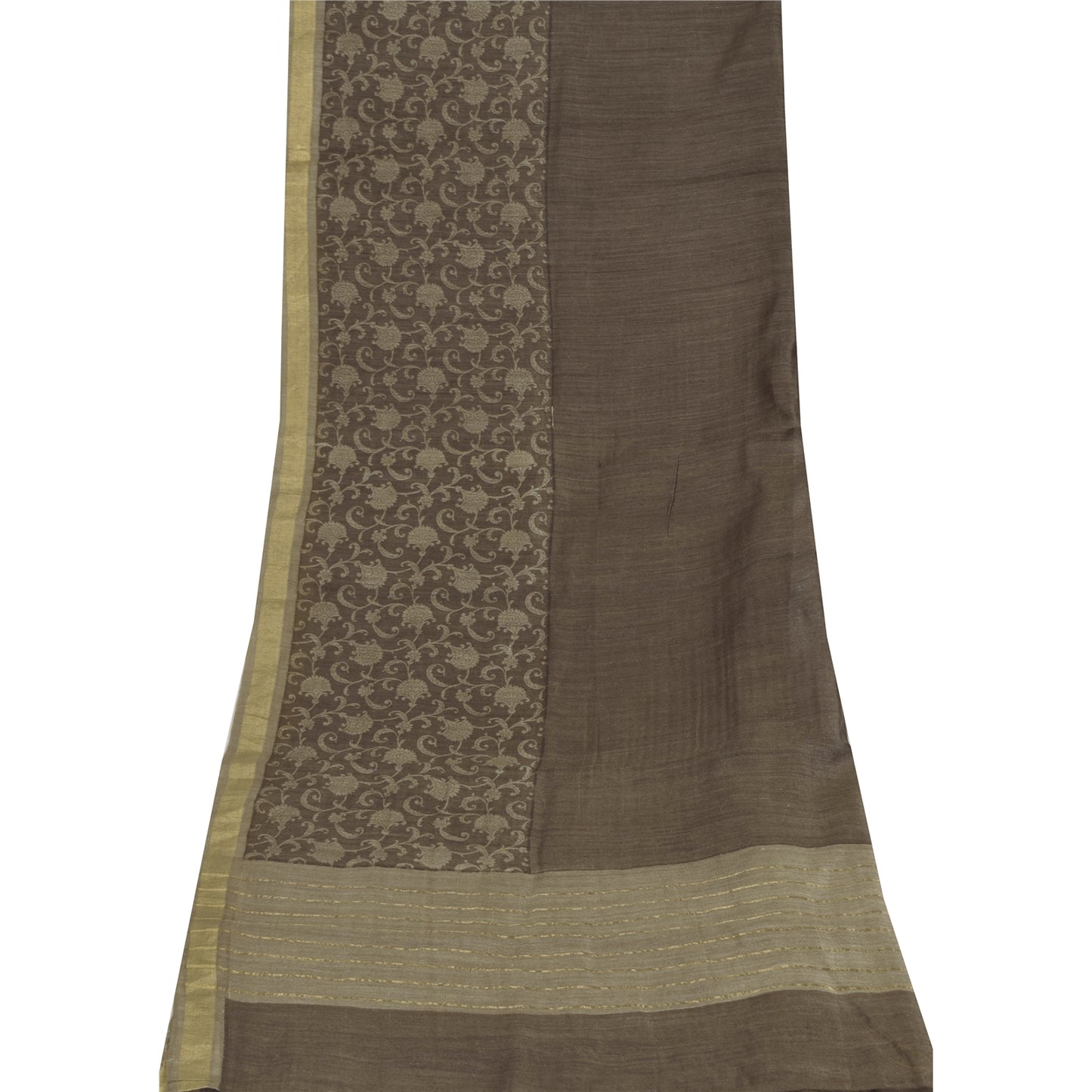 Sanskriti Vintage Gray Long Dupatta Stole Pure  Silk Printed Woven Wrap Scarves