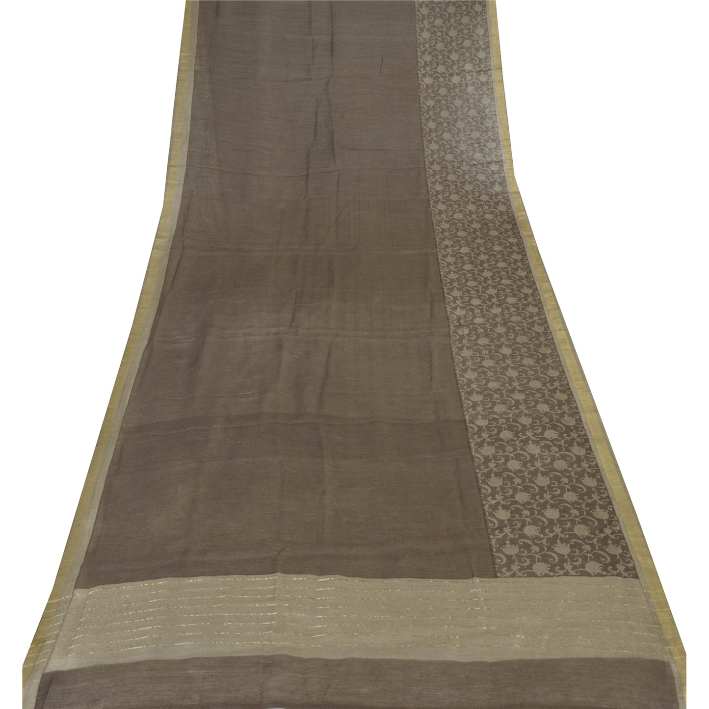 Sanskriti Vintage Gray Long Dupatta Stole Pure  Silk Printed Woven Wrap Scarves