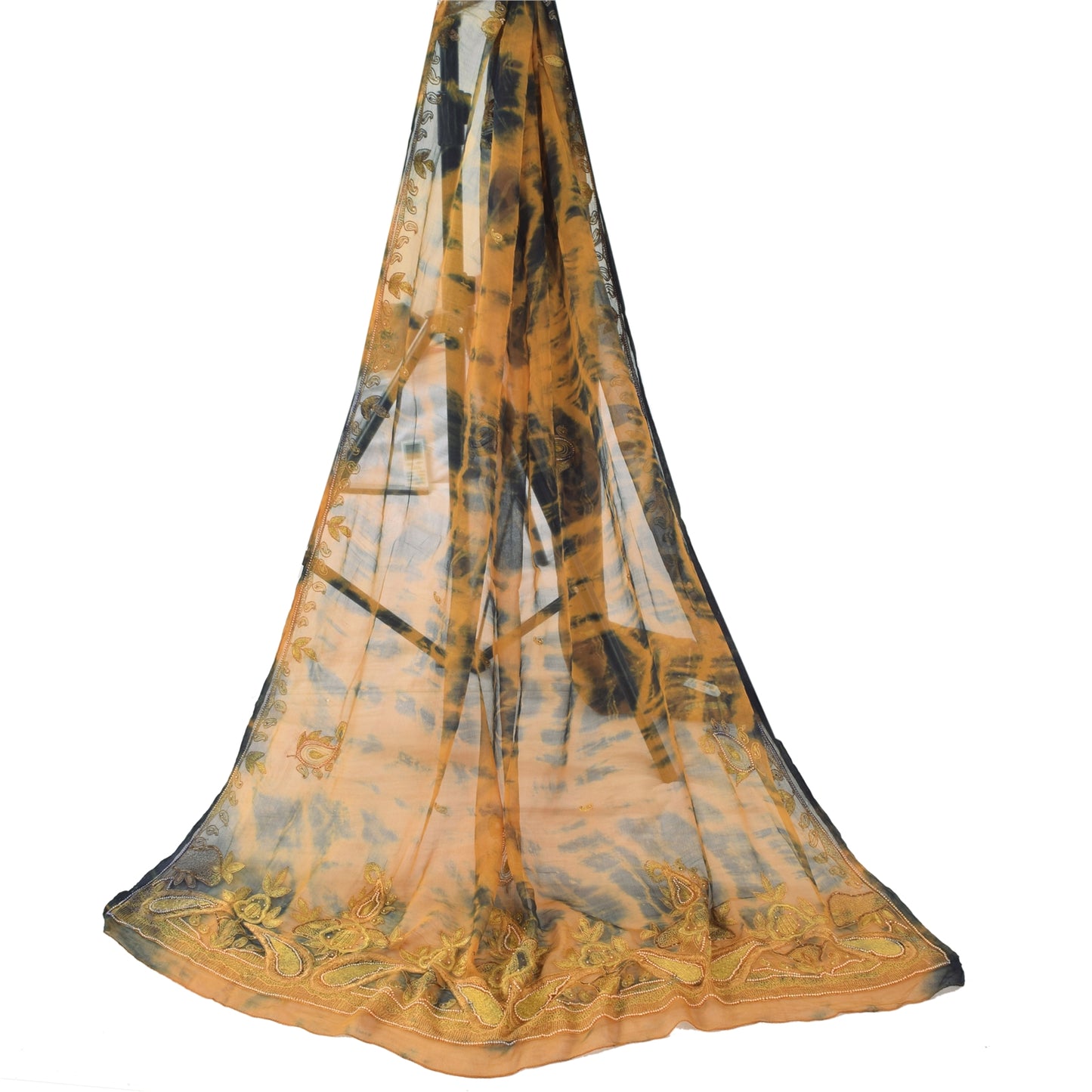 Sanskriti Vintage Dupatta Long Stole Pure Chiffon Silk Handmade Tie-Dye Scarves