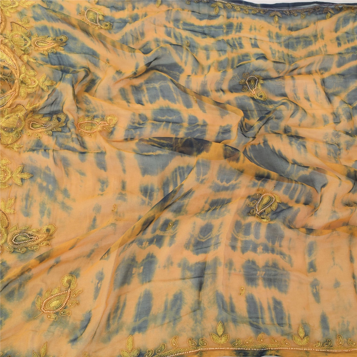 Sanskriti Vintage Dupatta Long Stole Pure Chiffon Silk Handmade Tie-Dye Scarves