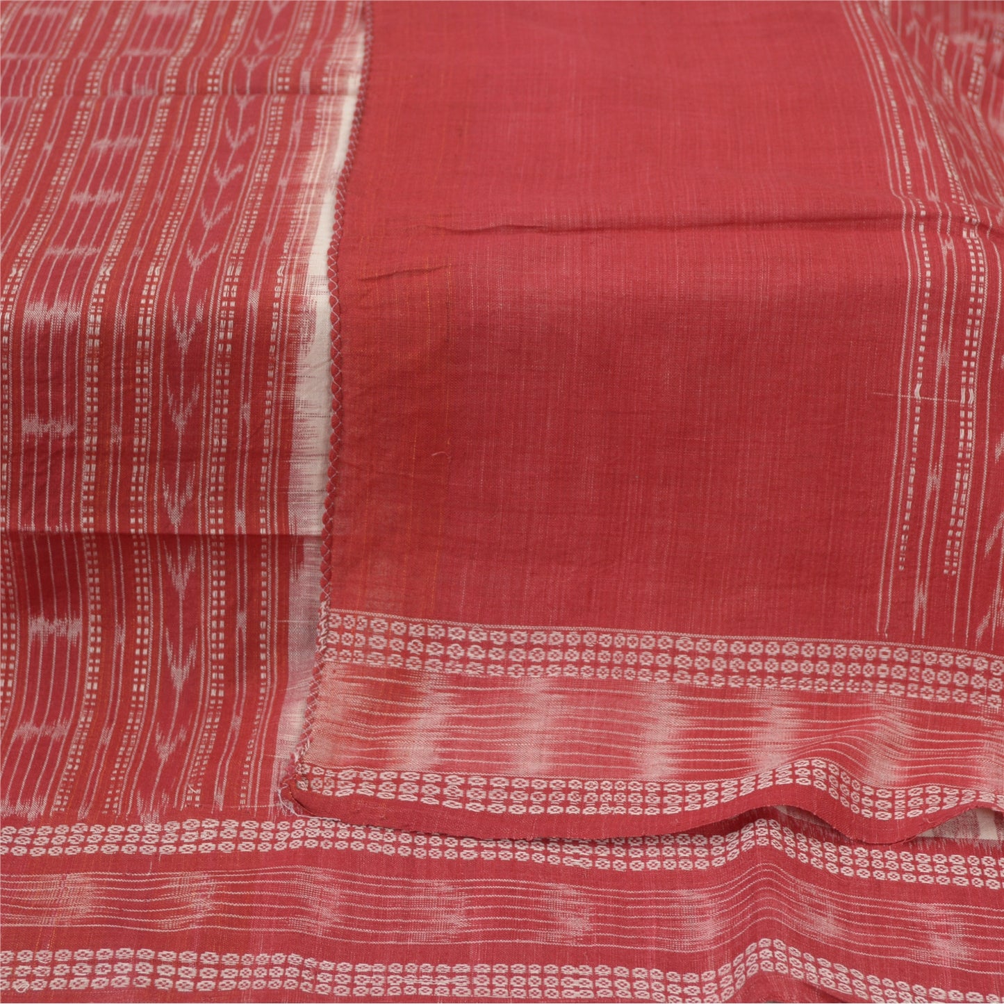 Sanskriti Vintage Long Stole Dark Red Pure Cotton White/Red Woven Ikat Hijab