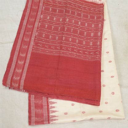 Sanskriti Vintage Long Stole Dark Red Pure Cotton White/Red Woven Ikat Hijab