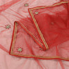 Sanskriti Vintage Red Long Dupatta Stole Net Mesh Hand Beaded Premium Wrap Veil