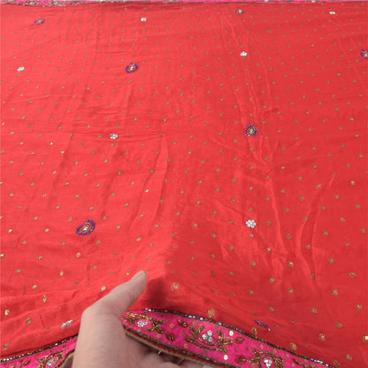 Sanskriti Vintage Red Dupatta Long Stole Pure Silk Hand Beaded Premium Wrap Veil