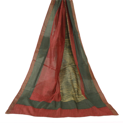 Sanskriti Vintage Long Dupatta Stole Pure Silk Red/Green Solid/Print Veil Hijab