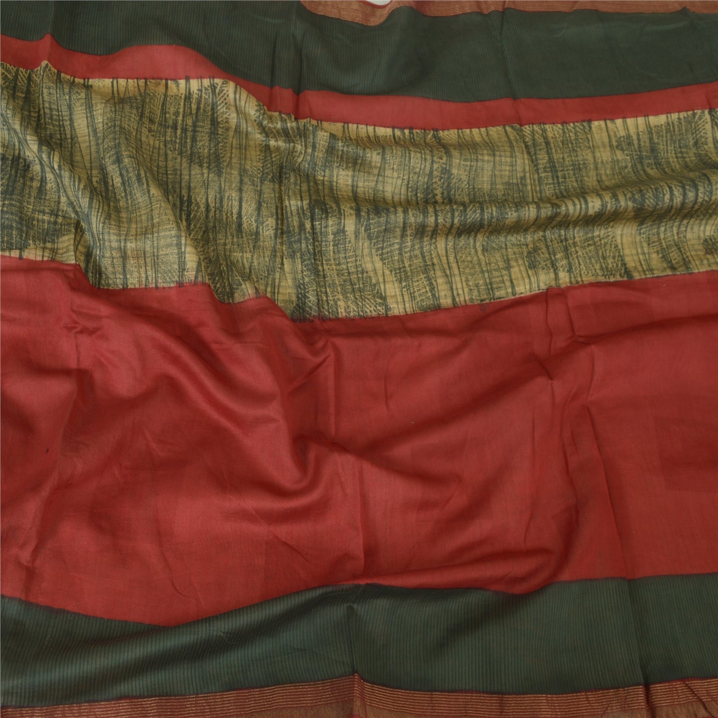 Sanskriti Vintage Long Dupatta Stole Pure Silk Red/Green Solid/Print Veil Hijab