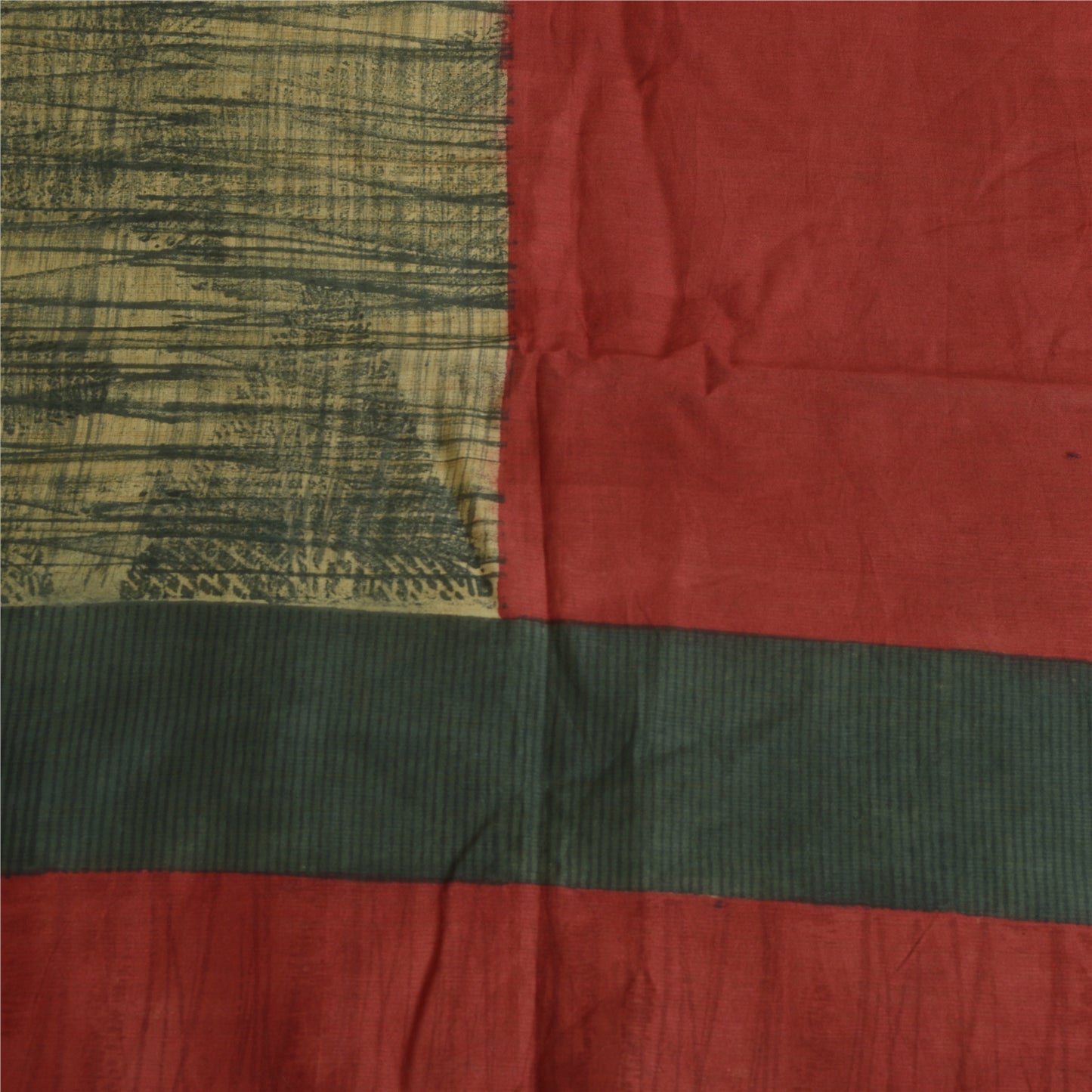 Sanskriti Vintage Long Dupatta Stole Pure Silk Red/Green Solid/Print Veil Hijab