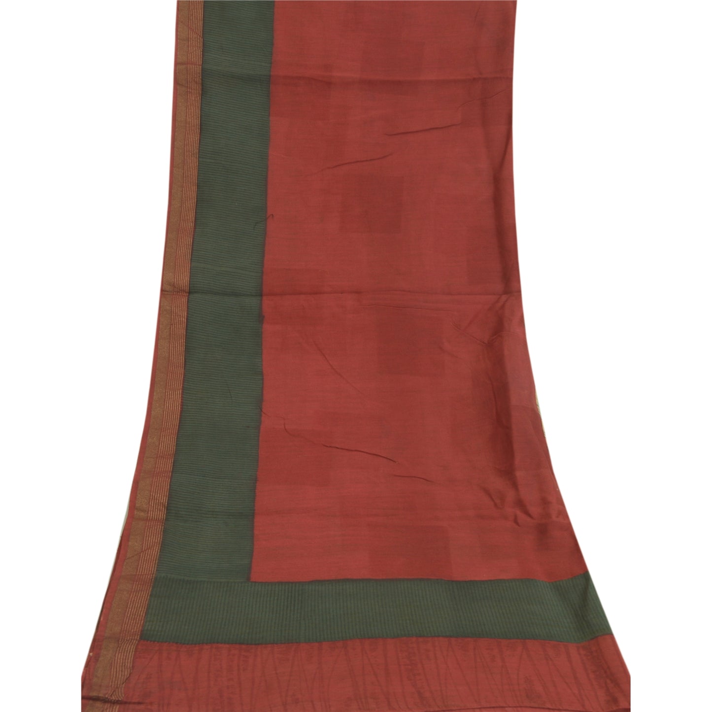 Sanskriti Vintage Long Dupatta Stole Pure Silk Red/Green Solid/Print Veil Hijab