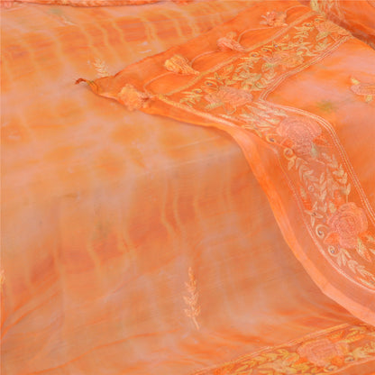 Sanskriti Vintage Long Dupatta Stole Orange Pure Chiffon TieDye Embroidered Veil