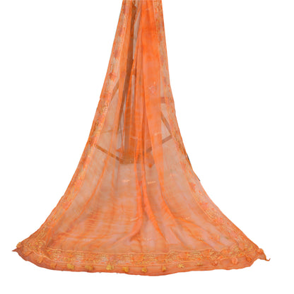 Sanskriti Vintage Long Dupatta Stole Orange Pure Chiffon TieDye Embroidered Veil