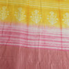 Sanskriti Vintage Long Dupatta Stole Yellow/Pink Zari Printed Pure Cotton Veil