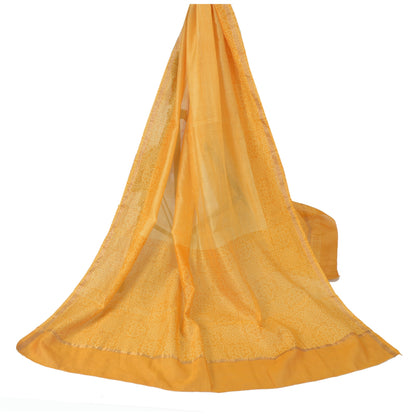 Sanskriti Vintage Long Dupatta Saffron Bandhani Pure Cotton Printed Stole Veil