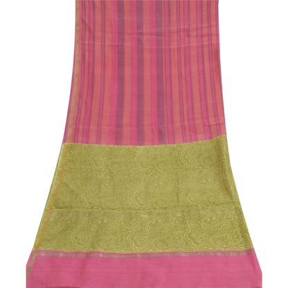 Sanskriti Vintage Long Dupatta Pink Pure Chanderi Cotton Printed Stole Scarves