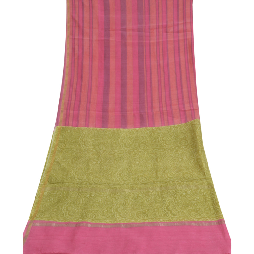 Sanskriti Vintage Long Dupatta Pink Pure Chanderi Cotton Printed Stole Scarves