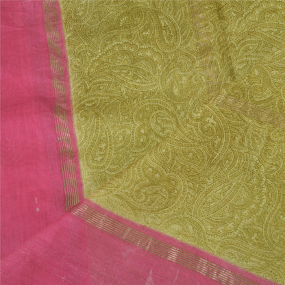 Sanskriti Vintage Long Dupatta Pink Pure Chanderi Cotton Printed Stole Scarves