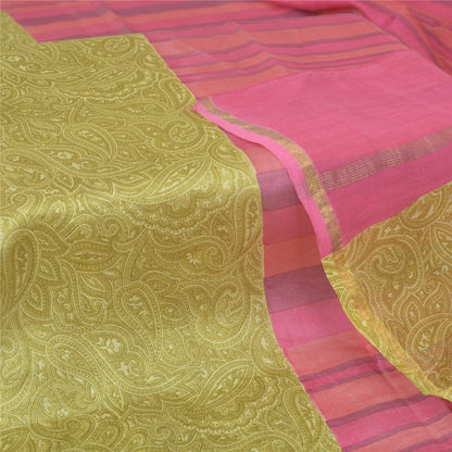 Sanskriti Vintage Long Dupatta Pink Pure Chanderi Cotton Printed Stole Scarves