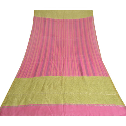 Sanskriti Vintage Long Dupatta Pink Pure Chanderi Cotton Printed Stole Scarves