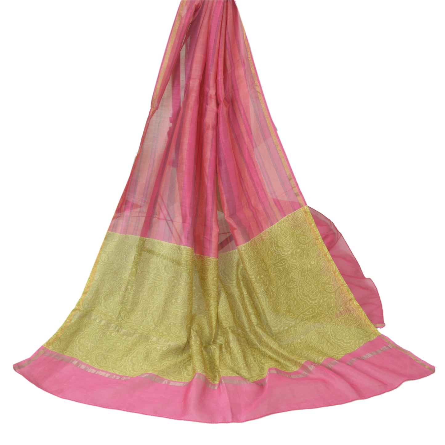 Sanskriti Vintage Long Dupatta Pink Pure Chanderi Cotton Printed Stole Scarves