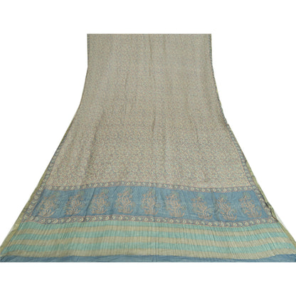 Sanskriti Vintage Long Dupatta Ivory Pure Georgette Silk Printed Stole Scarves