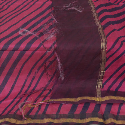 Sanskriti Vintage Long Dupatta Stole Pink Leheria Print Pure Chanderi Veil Hijab