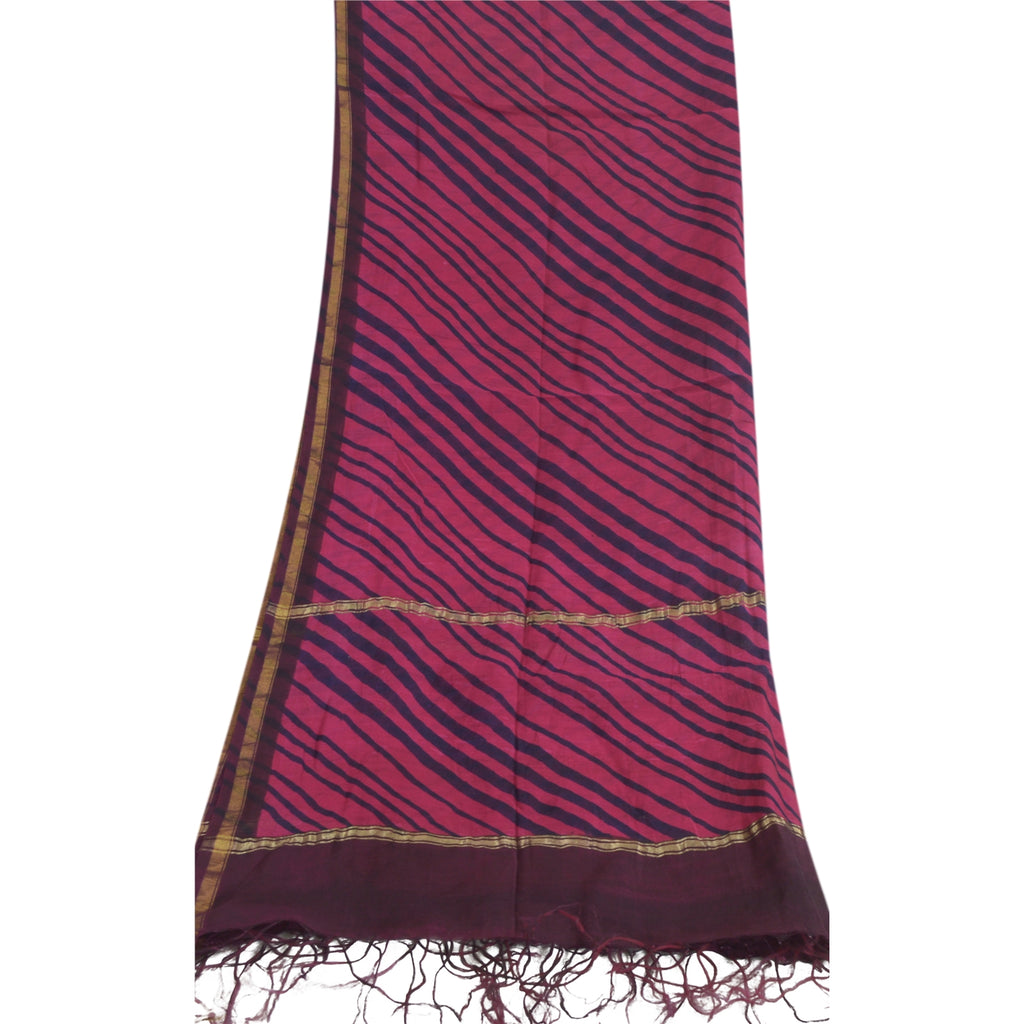 Sanskriti Vintage Long Dupatta Stole Pink Leheria Print Pure Chanderi Veil Hijab