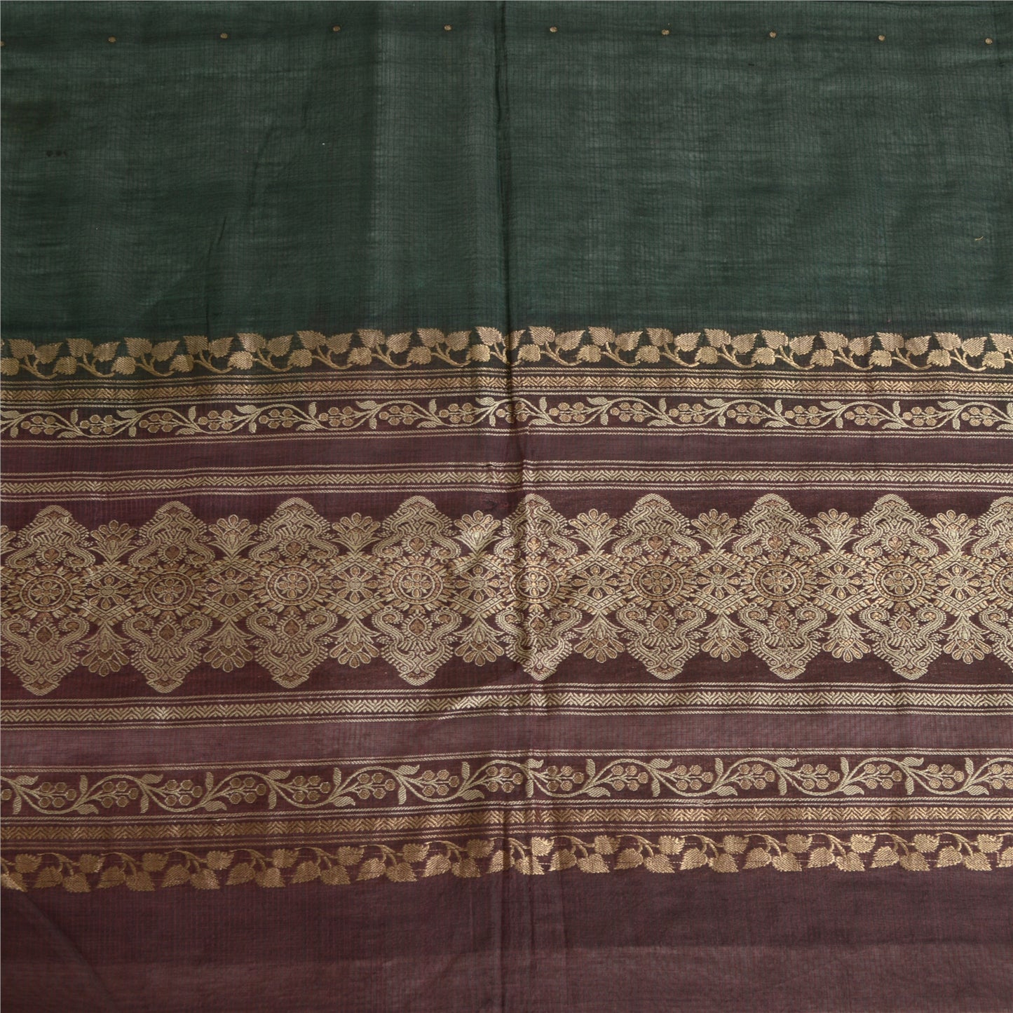 Sanskriti Vintage Long Dupatta Bollywood Green Stole Woven Pure Silk Scarf Hijab